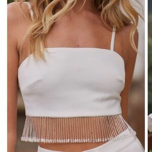 Torrey white satin beaded fringe white top - 12th tribe